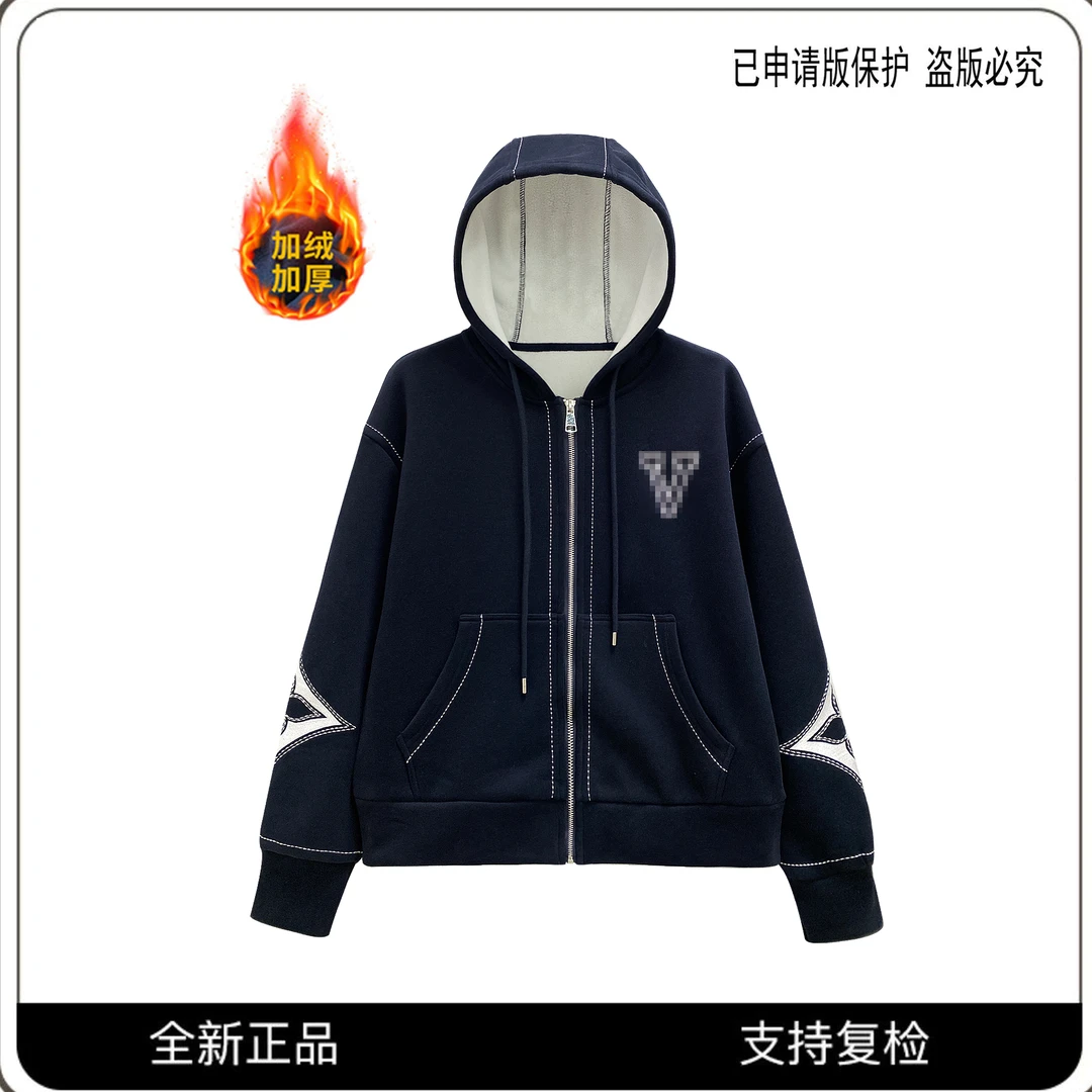 68632#CSIN轻奢时尚连帽拼接加绒外套2025秋冬重工刺绣气质上衣