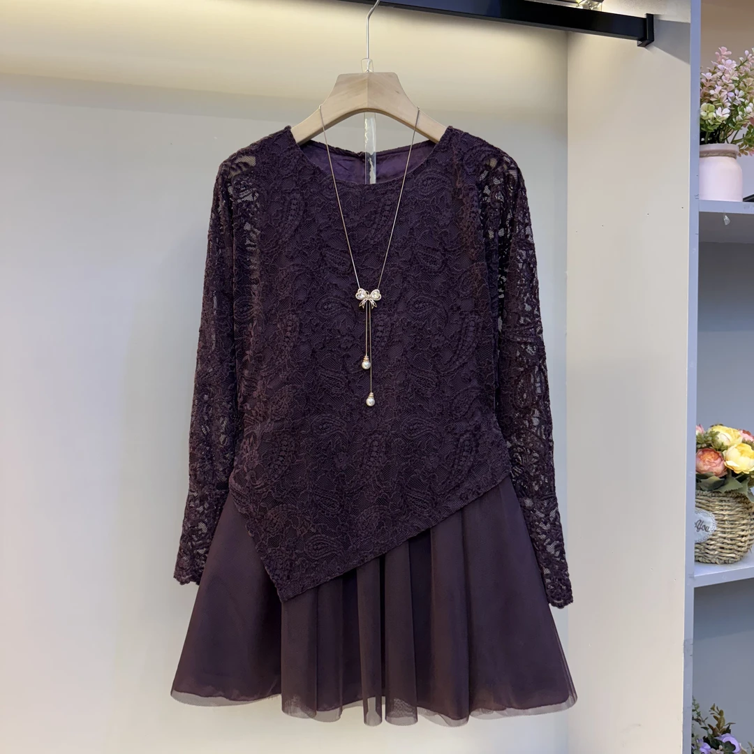 2025年秋季新款高品质遮肉显瘦气质百搭时尚蕾丝女人衫