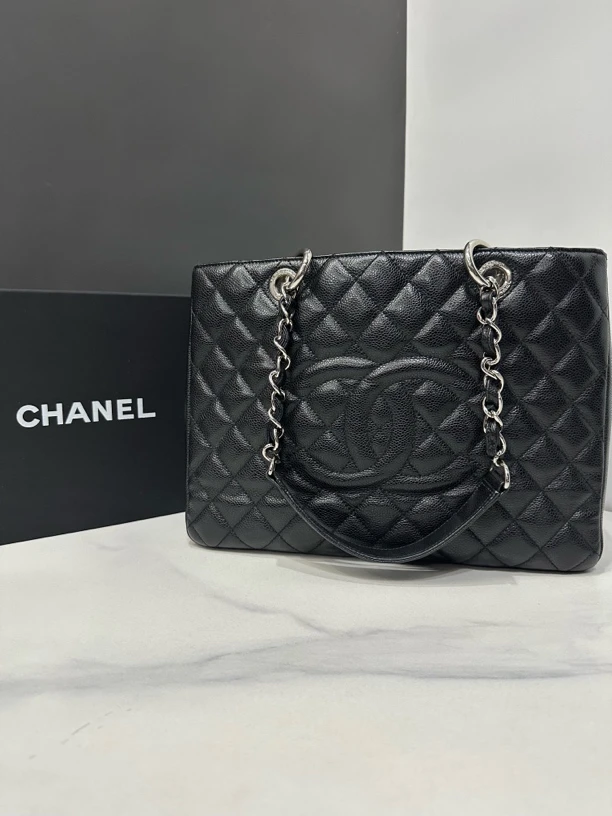 95新 Chanel/香奈儿 黑银gst托特包14开33cm/JJ04122831
