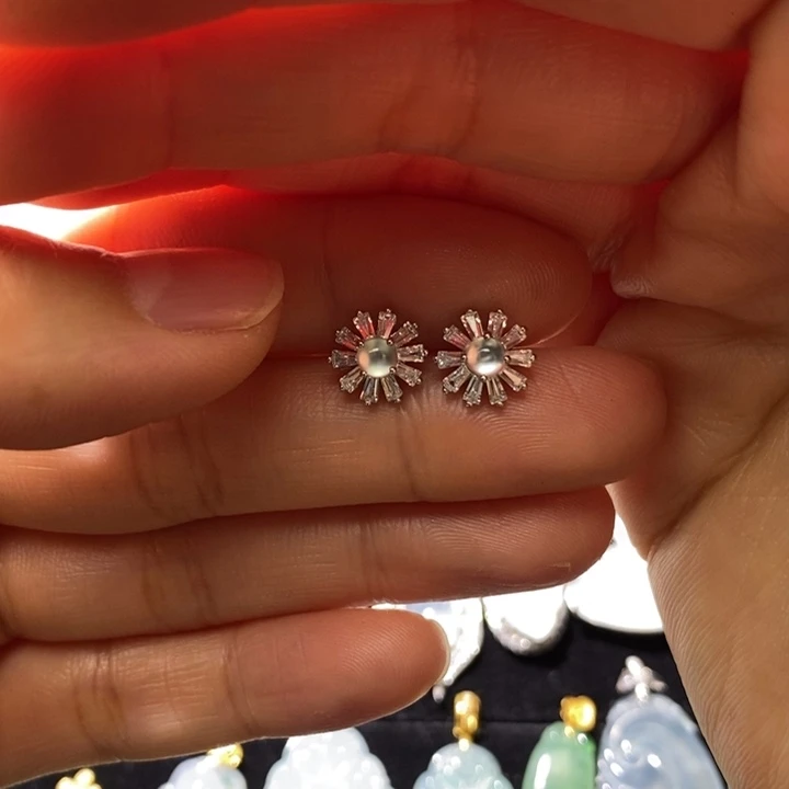 翡翠银S925镶嵌颈饰耳钉