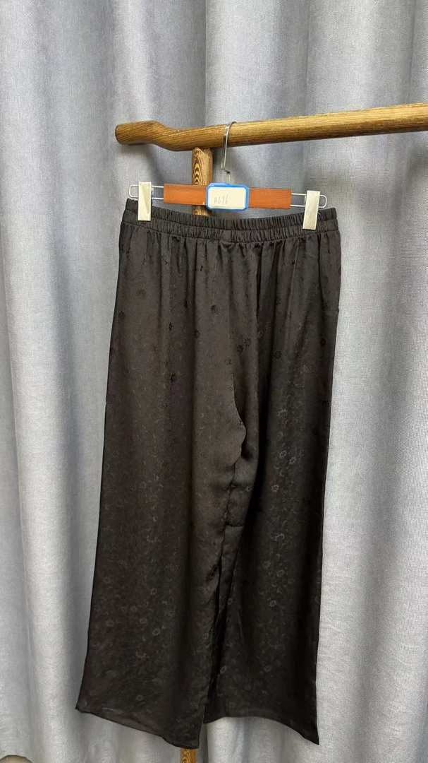 秋季新款简约百搭宽松桑蚕丝直筒长裤女R696