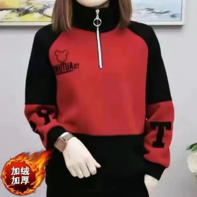 妈妈炼 2025 绒加卫衣女半拉新款中老年大尺码洋派加厚装上衣炼秋
