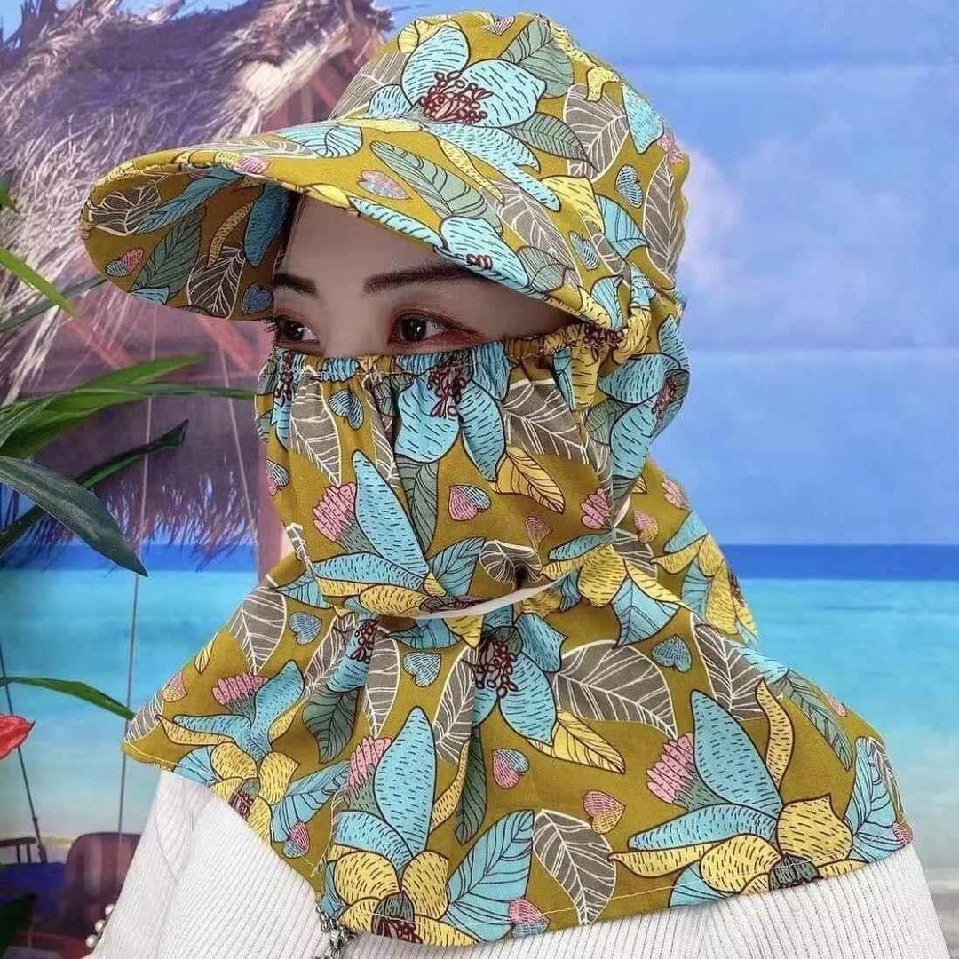 夏季棉绸碎花防晒帽下地干活百搭遮阳防晒户外护颈护脸采茶帽帽子