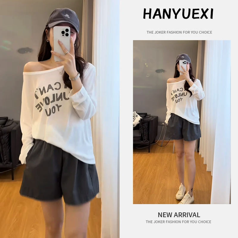 夏季时尚一整套女装2025新款爆款字母防晒长袖上衣休闲短裤两件套