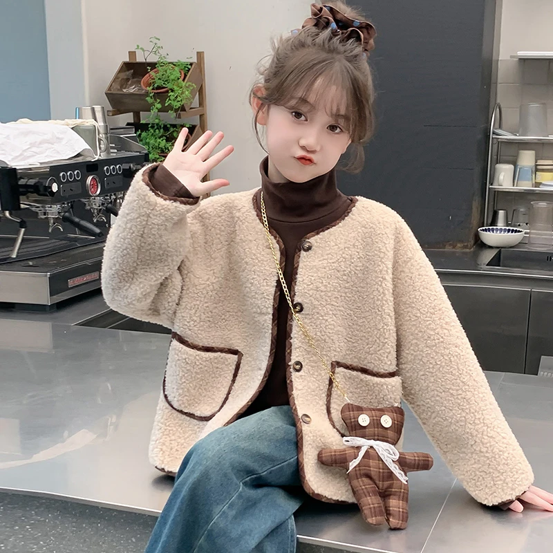 羊羔绒女童外套儿童加绒加厚上衣2025秋冬装新款女大童洋气毛毛衣