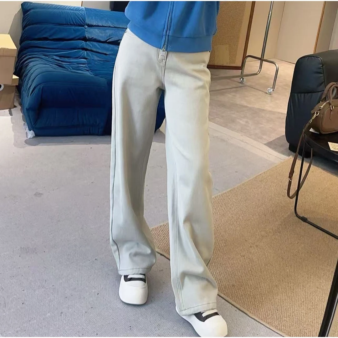 【欧加粒粒】冬季加绒卡其弯刀牛仔裤潮流时尚百搭显瘦休闲 N961