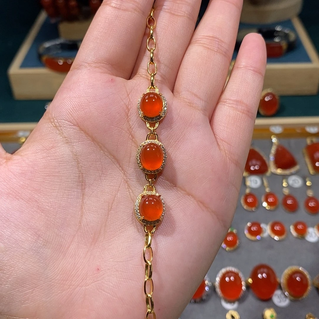 银S925镶嵌手链南红玛瑙