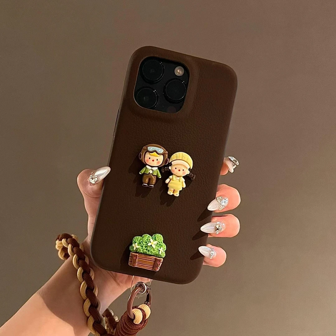 花丛可爱小人荔枝纹适用苹果华为荣耀vivo小米oppo手机壳16pro/15