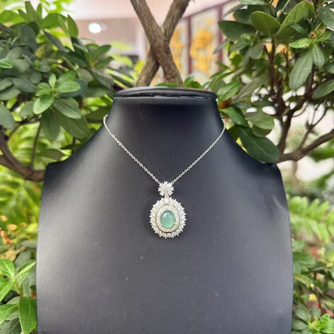 冰种翡翠天空蓝经典素雅蛋面吊坠   ZL0042