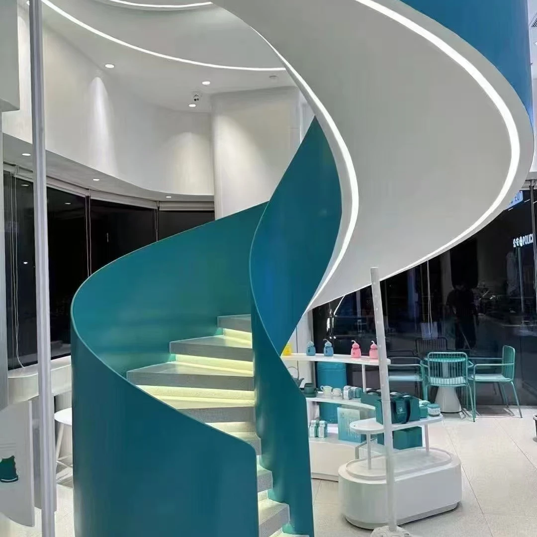 网红弧形卷板高护栏楼梯轻奢酒店客厅家用