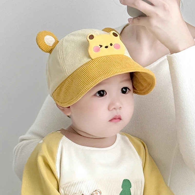 宝宝帽子秋冬季薄款灯芯绒鸭舌帽婴儿可爱保暖春秋男女童大檐帽子