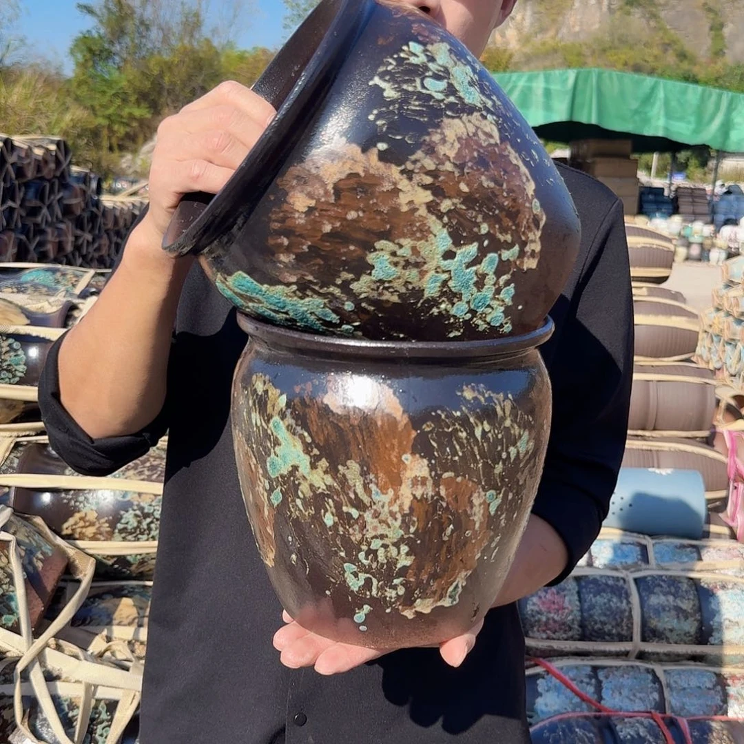 紫砂花盆口20高20（两个姹寂泼墨