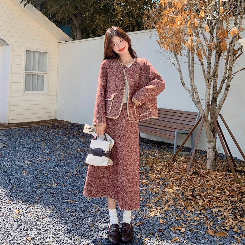 法式小香风毛呢套装裙女2025秋冬新款优雅气质氛围感千金风两件套