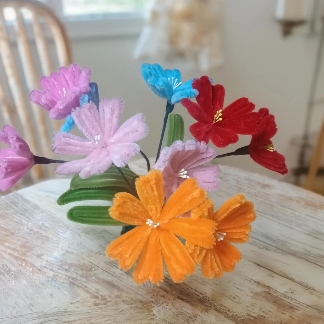 扭扭棒成品花束彩色格桑花室内摆放