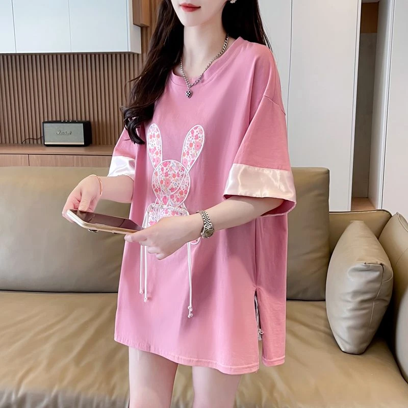 新款2025中国风夏季宽松设计感短袖中长款t恤女大码胖mm上衣