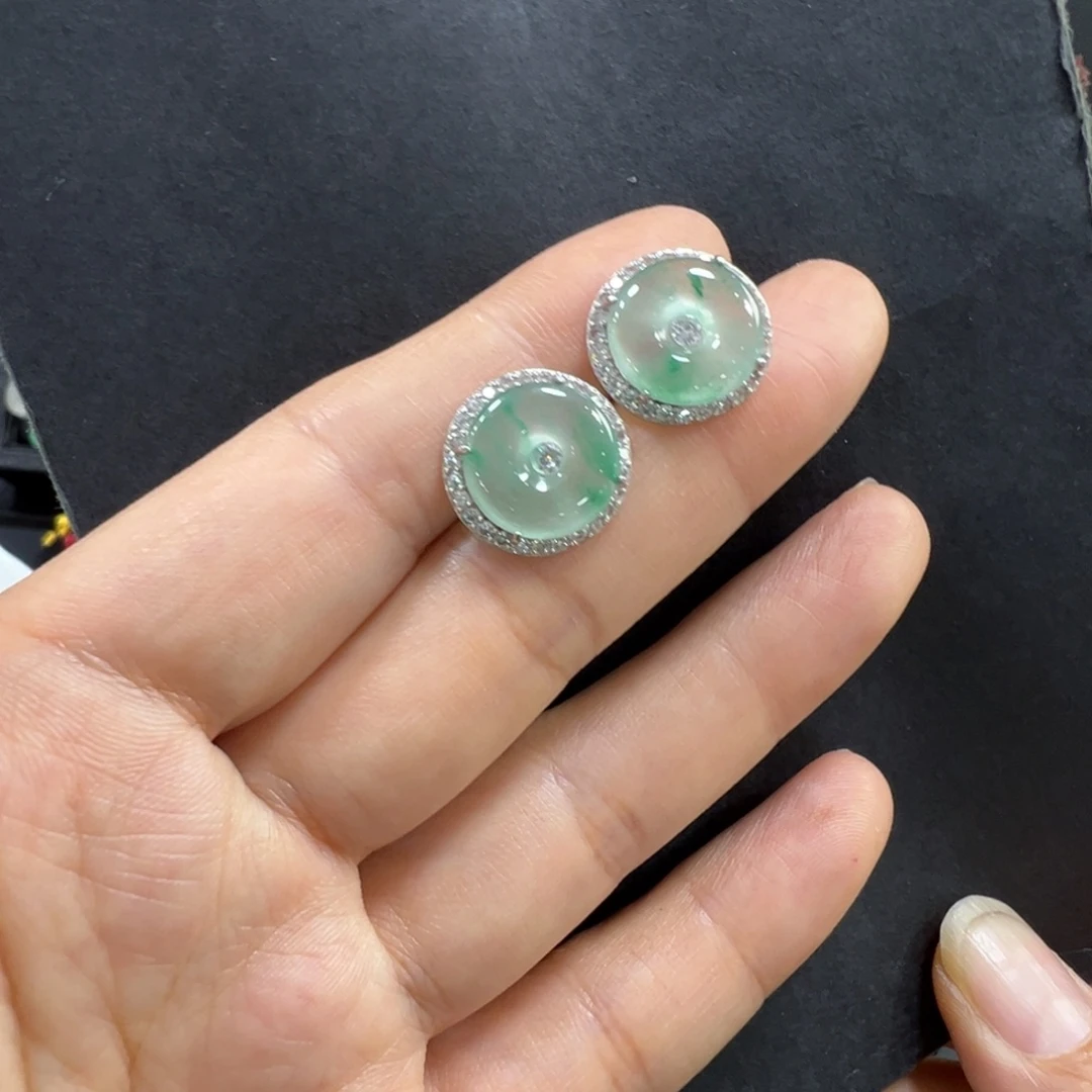 石英质玉银S925镶嵌耳钉