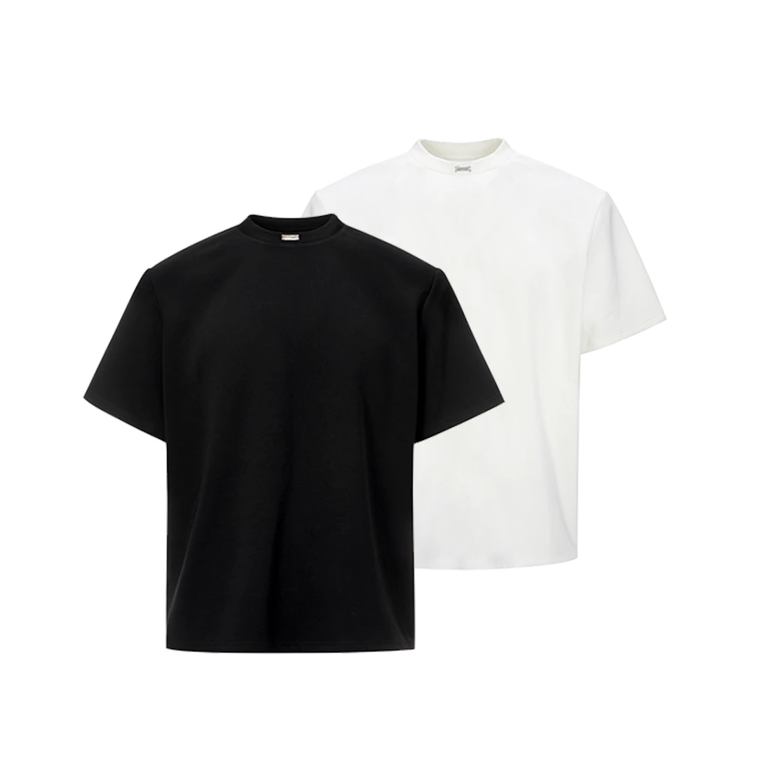 STARTEXCEEDEND320克重磅纯色T恤男夏季双层领口钻石垫肩短袖上衣