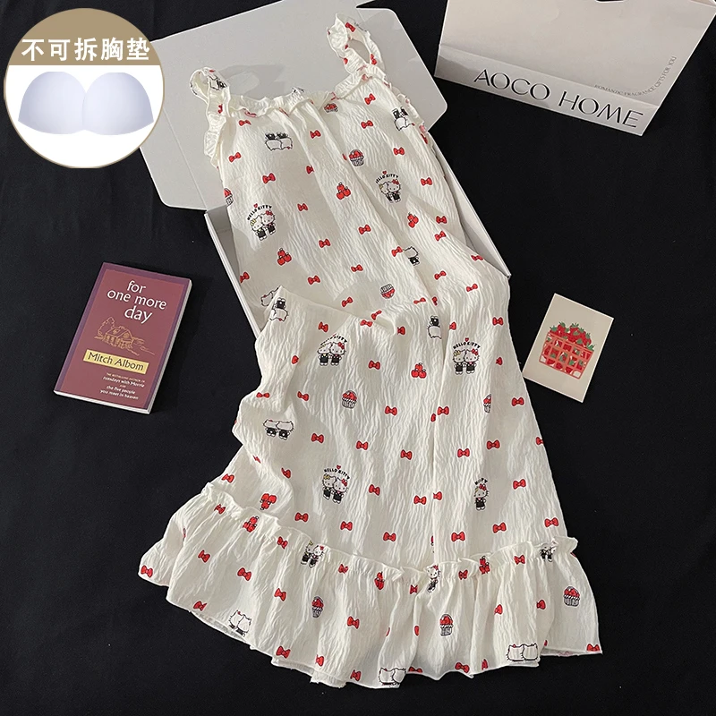 2025年新款日系睡衣女夏季带胸垫性感吊带休闲甜美睡裙宽松家居服