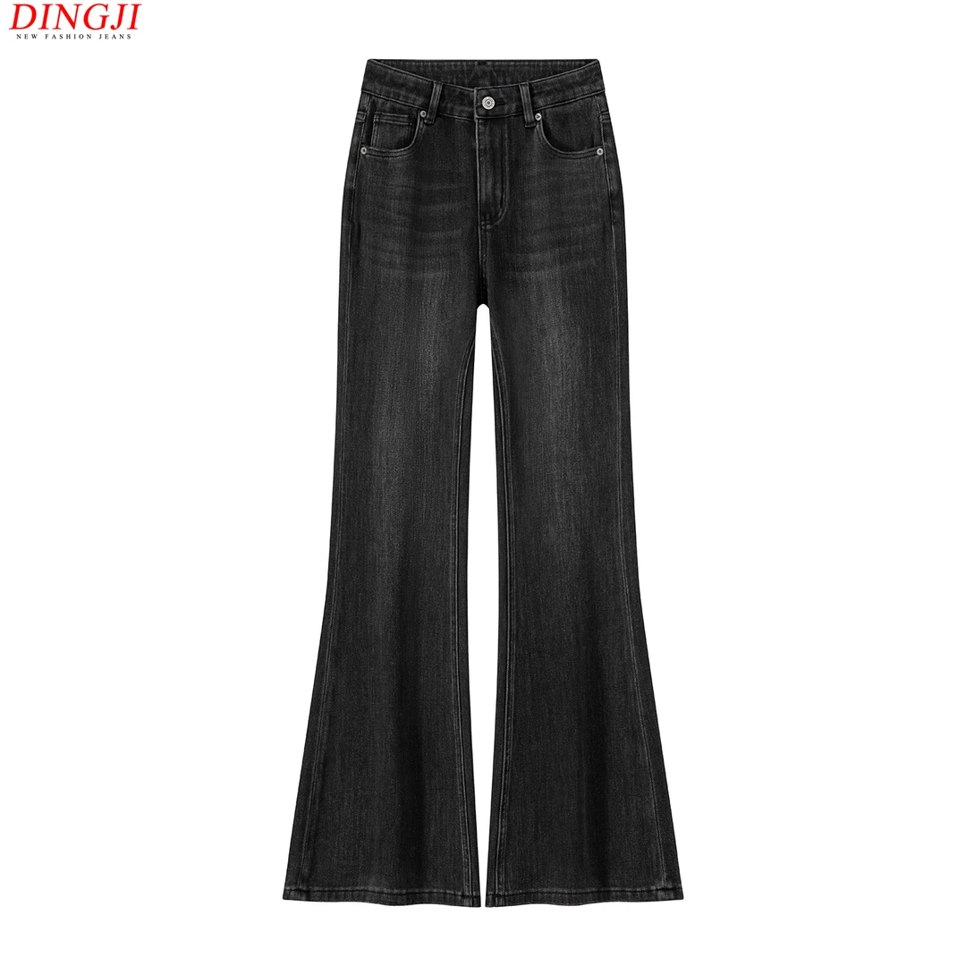 烟灰色微喇叭牛仔裤女高腰显瘦2025夏季新款修身四面弹时尚大牌感