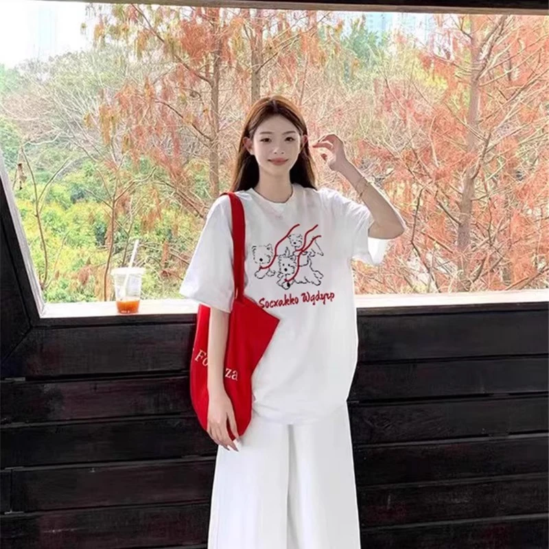 白色短袖t恤女爆款2025夏季新款设计感小众洋气宽松正肩半袖上衣