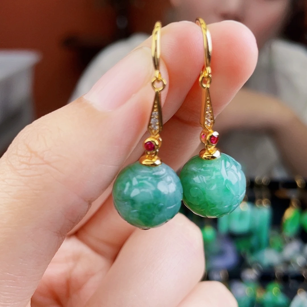 翡翠银S925镶嵌耳饰饰品