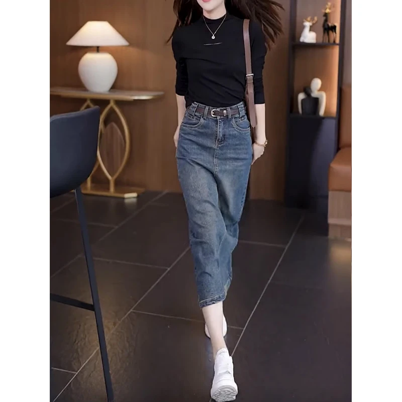 拉夏贝尔牛仔半身裙女高腰夏季2025新款显瘦中长款时尚包臀直筒裙