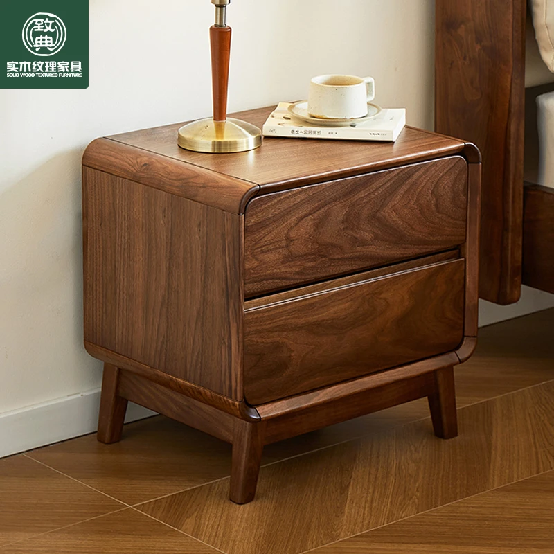 致典北美黑胡桃木床头柜现代简约实木床边柜家用大容量抽屉式边柜