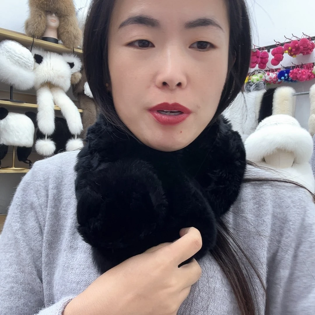 兔皮黑色兔毛瑕疵围巾