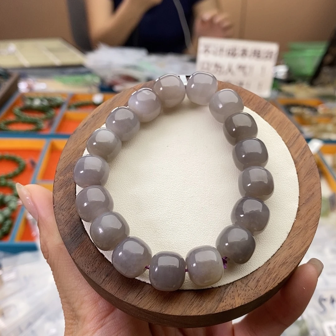 未镶嵌手链和田玉A62烟紫11×12mm孤品