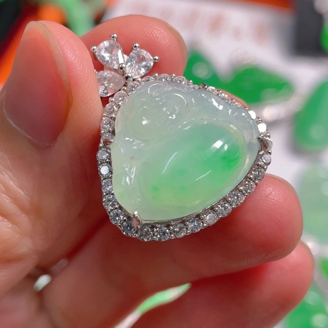 翡翠银S925镶嵌吊坠(不含链)