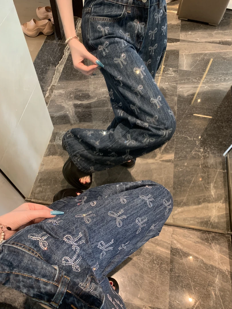 TUTU【SP私服 容祖儿同款】高级定制满钻蝴蝶结阔腿牛仔裤#CK1436