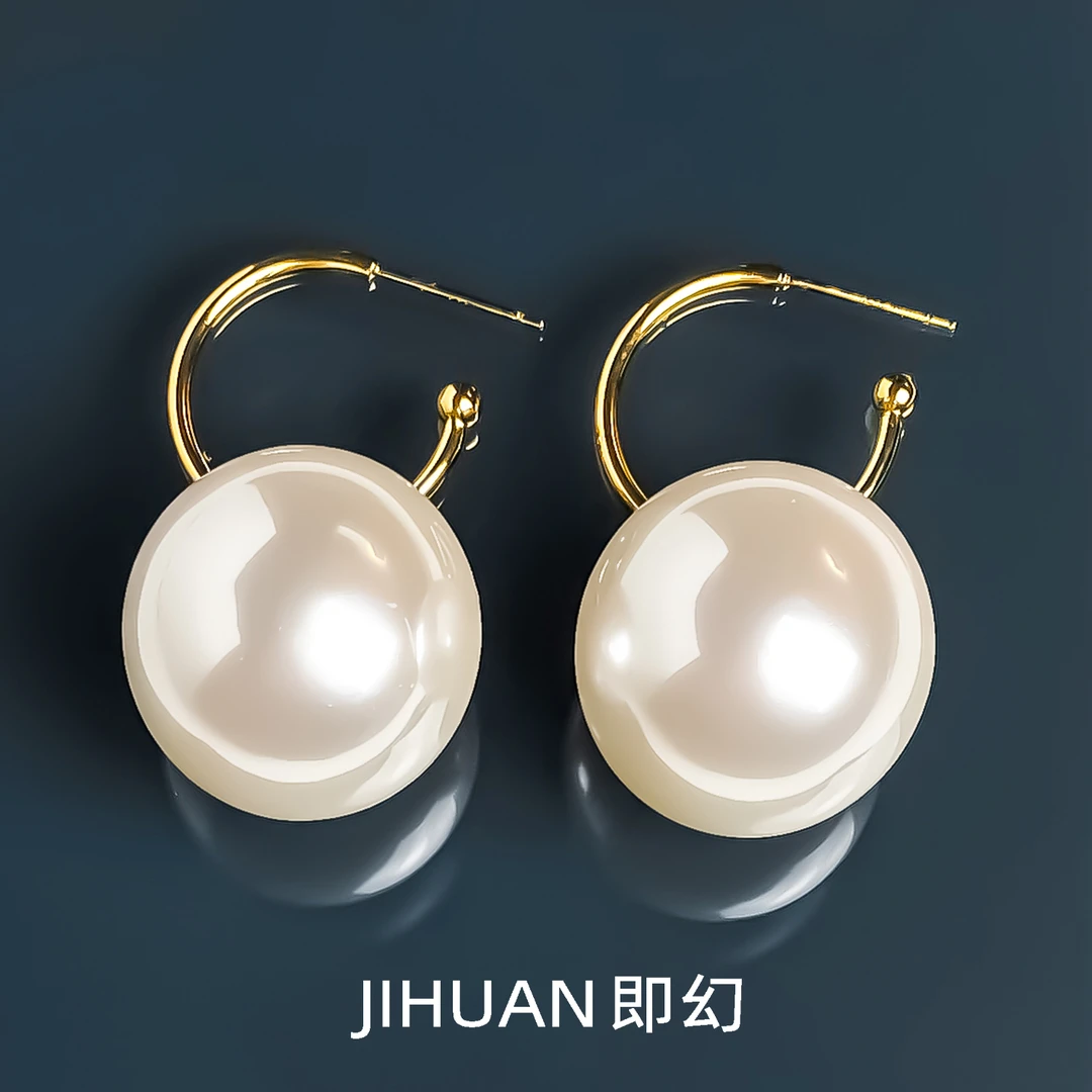 铜合金耳饰 欧美奶白色珠珠耳环轻奢复古时尚简约百搭耳环 9639