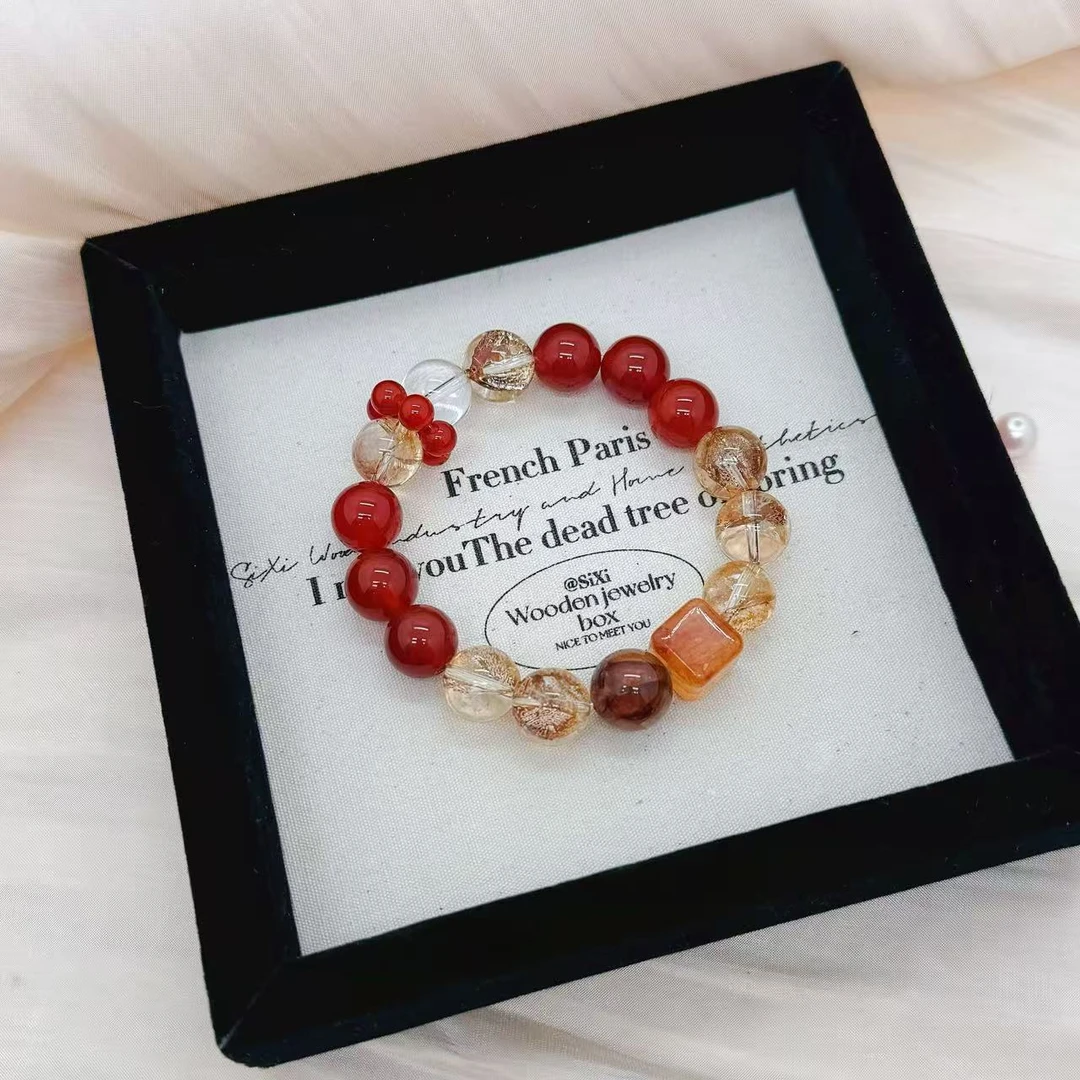 8713【干枯玫瑰】天然 金箔锦鲤胶花 红玛瑙 白水晶 多样性