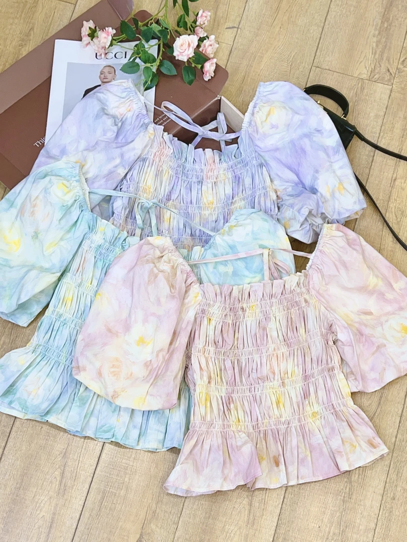 琳心丨夏季新款时尚甜美晕染泡泡袖套头衬衫 SW7763