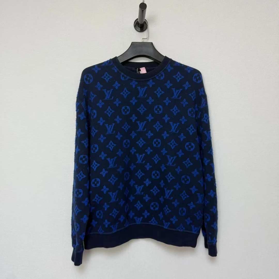 99新 LouisVuitton/路易威登 蓝色植绒满印卫衣/L码