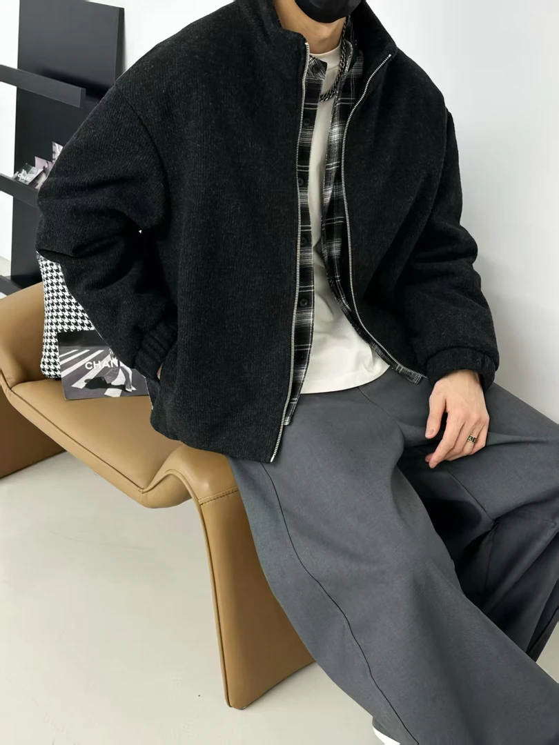 ANDEARDI高级感假两件重磅加厚慵懒风毛呢拼接羽绒服外套