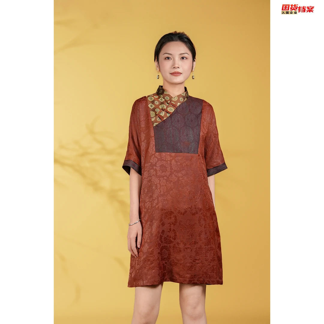 【万象有衣】狮团牡丹-原创设计师款香云纱高定连衣裙-7364