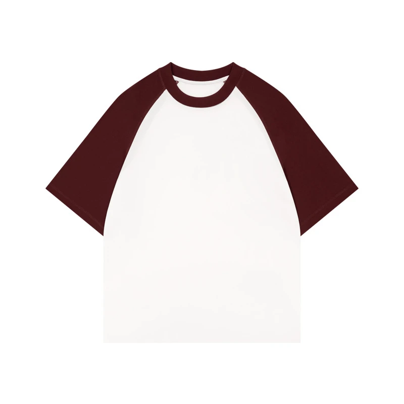 日系休闲圆领T恤男青少年纯棉撞色插肩半袖上衣宽松潮流短袖男夏