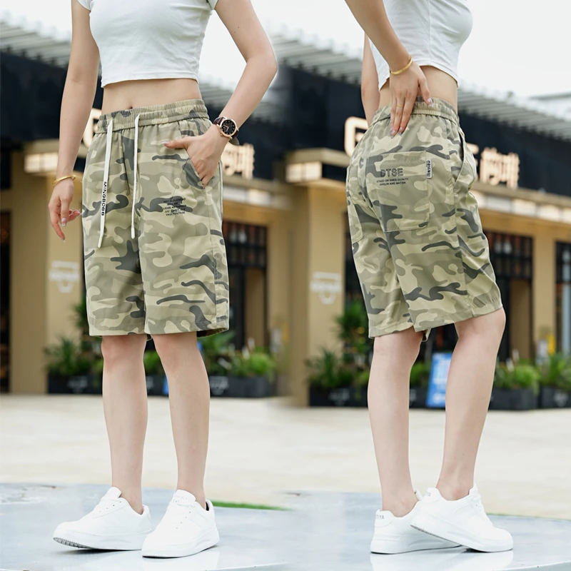 夏季冰丝薄款迷彩短裤男宽松直筒弹力休闲裤男透气速干五分潮流