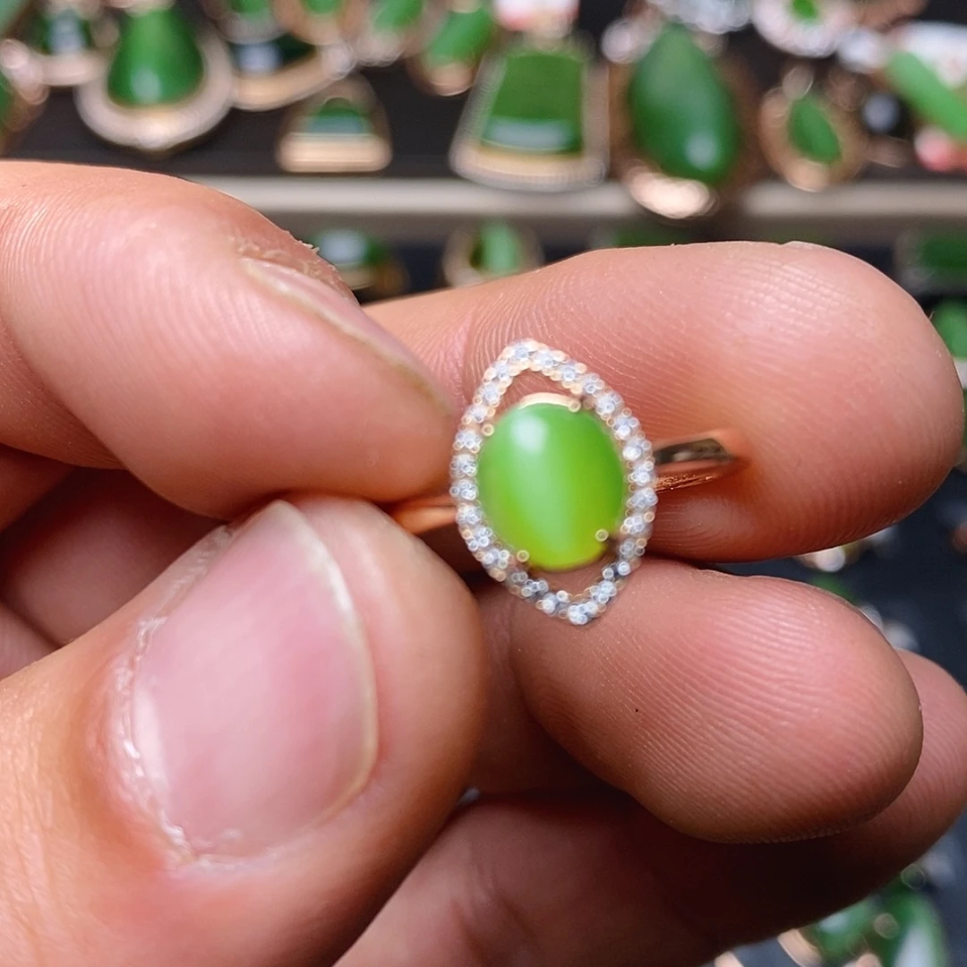 和田玉（碧玉）戒指银S925镶嵌