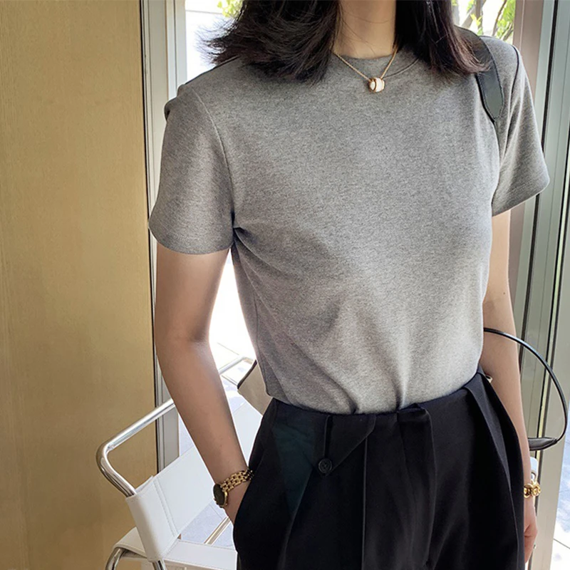 修身白色短袖T恤女夏季韩版简约百搭正肩体恤洋气显瘦半袖上衣ins