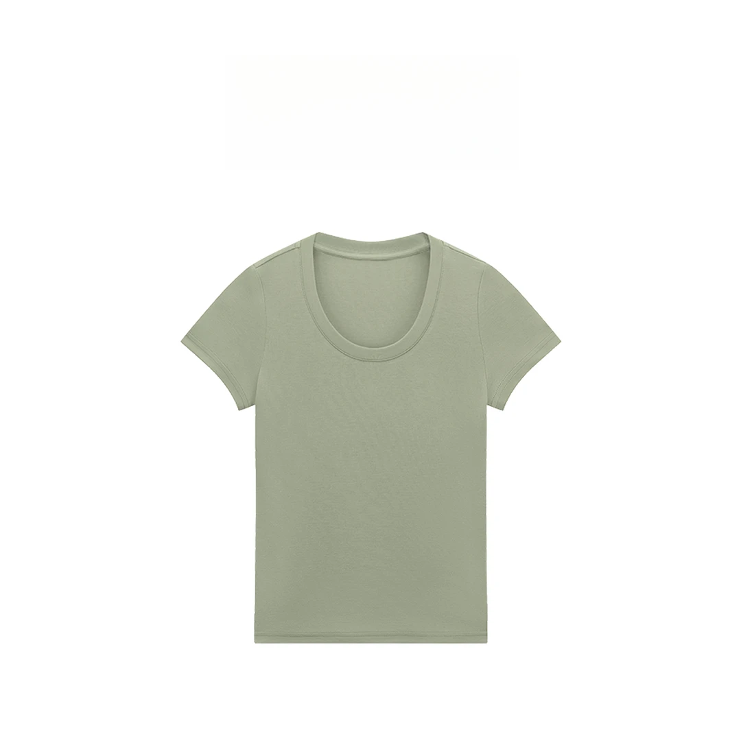 【涵han】"98莱赛尔"夏季纯色U领短袖薄款百搭T恤B1516