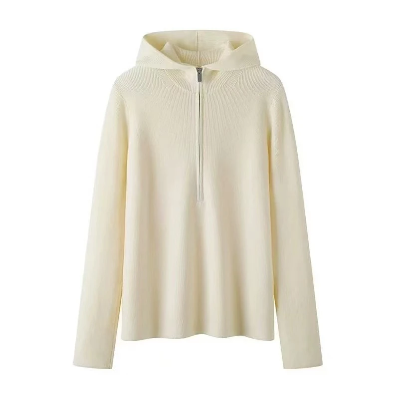 连帽针织衫女款2024新款秋冬套头半拉链高级感宽松慵懒风上衣毛衣