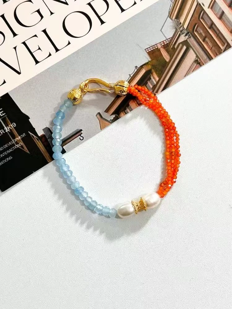 铜合金手链 【一半海水一半火焰】撞色混搭珠珠手链