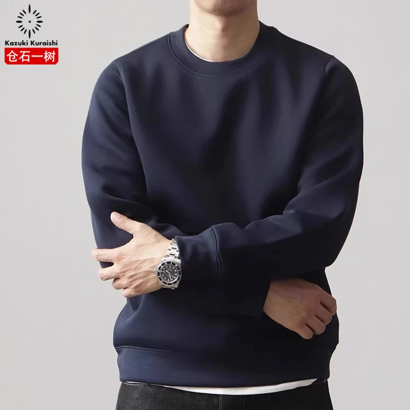 仓石一树潮流圆领卫衣男士秋季新款美式复古纯色运动休闲长袖上衣