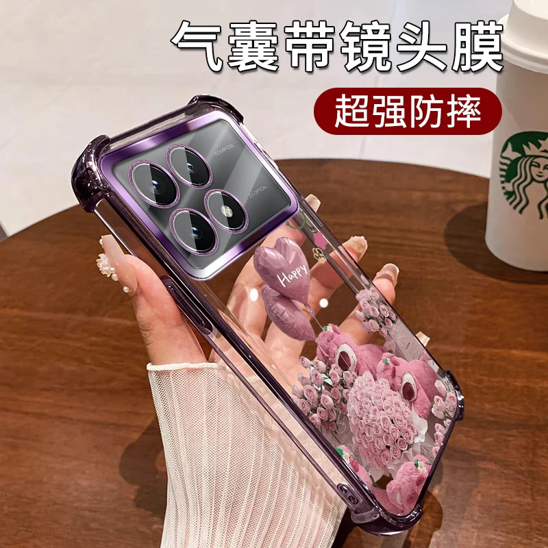 适用红米k70手机壳透明女款公主风玫瑰花k70pro全包镜头k70e硅胶