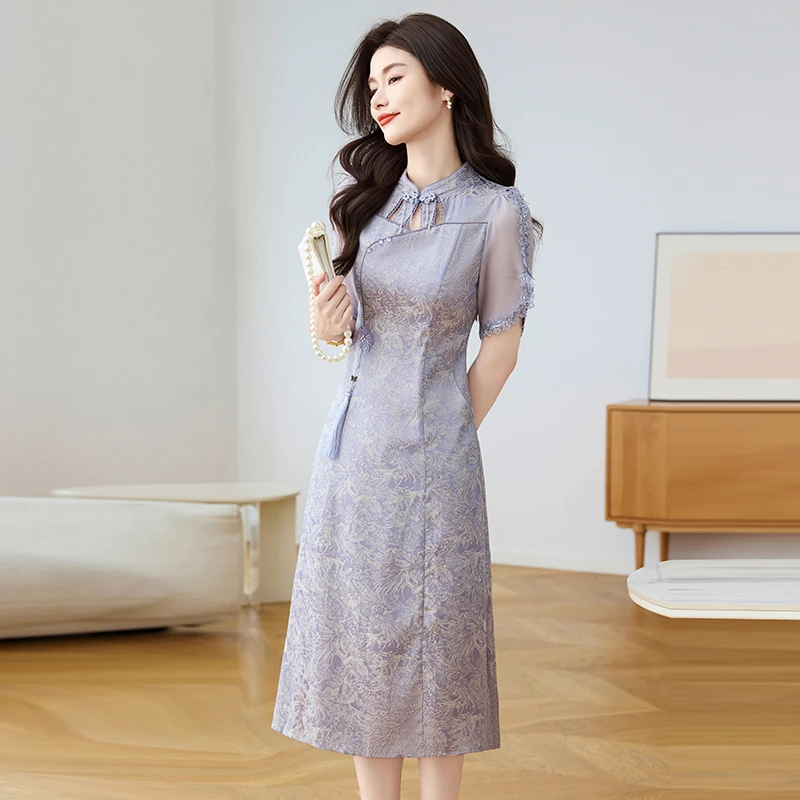 拉夏贝尔高端新中式改良旗袍年轻款连衣裙子女夏季高贵洋气妈妈