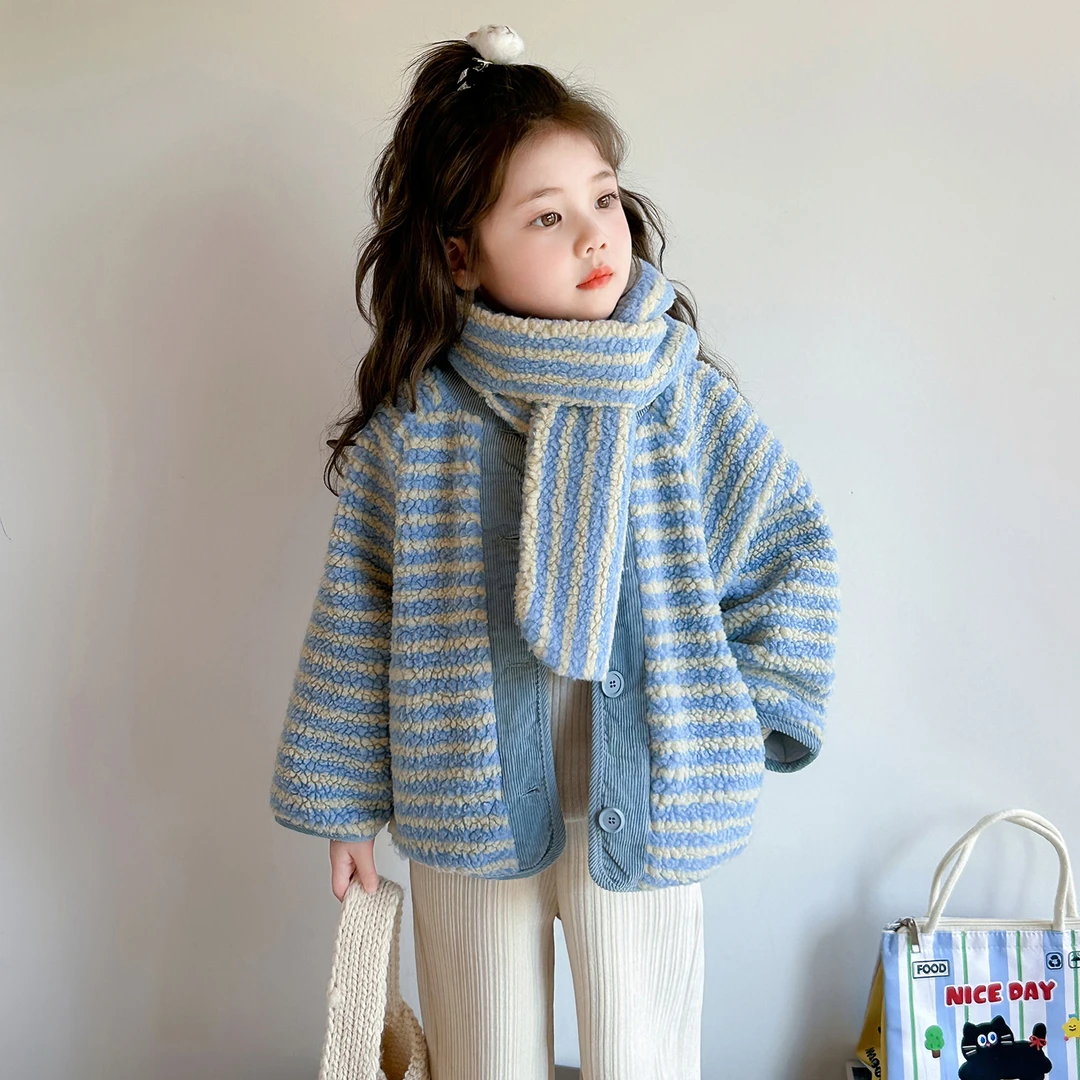 女童围脖毛毛衣外套秋冬装25新儿童宝宝冬季薄款棉衣女孩深秋上衣