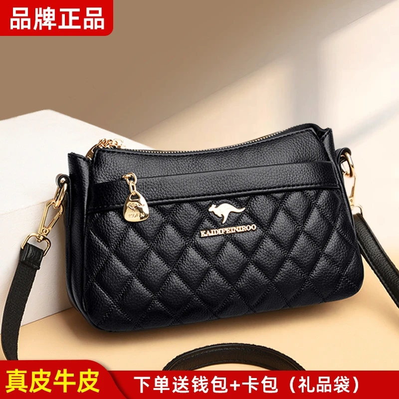 袋鼠妈妈包斜挎包女小包真皮女士包包2025新款百搭软牛皮中年背包