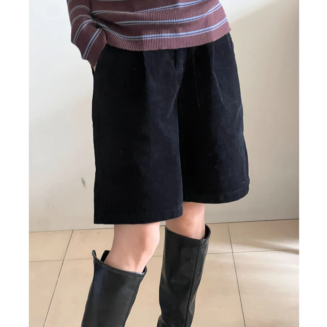 秋季新款灯芯绒阔腿短裤女高腰显瘦a字五分中裤休闲直筒外穿靴裤
